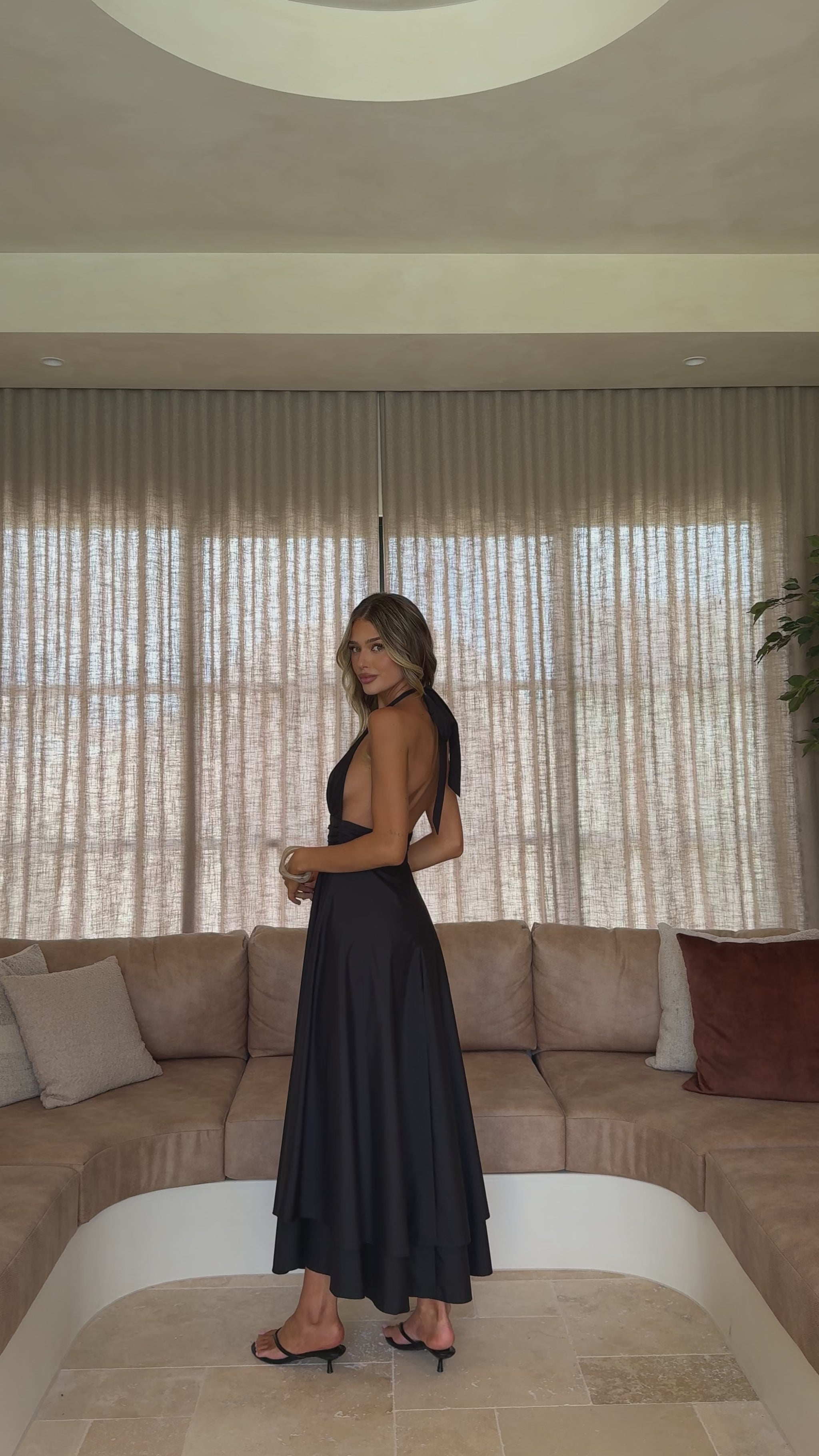 Kathy Halter Neck Maxi Dress - Black - Billy J