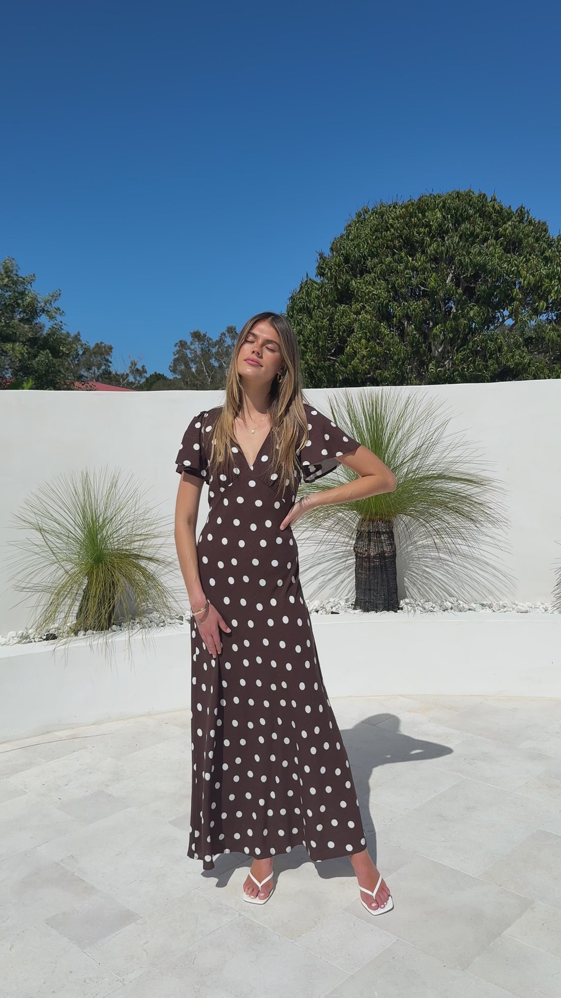 Rayne Maxi Dress - Brown/White Polka - Billy J