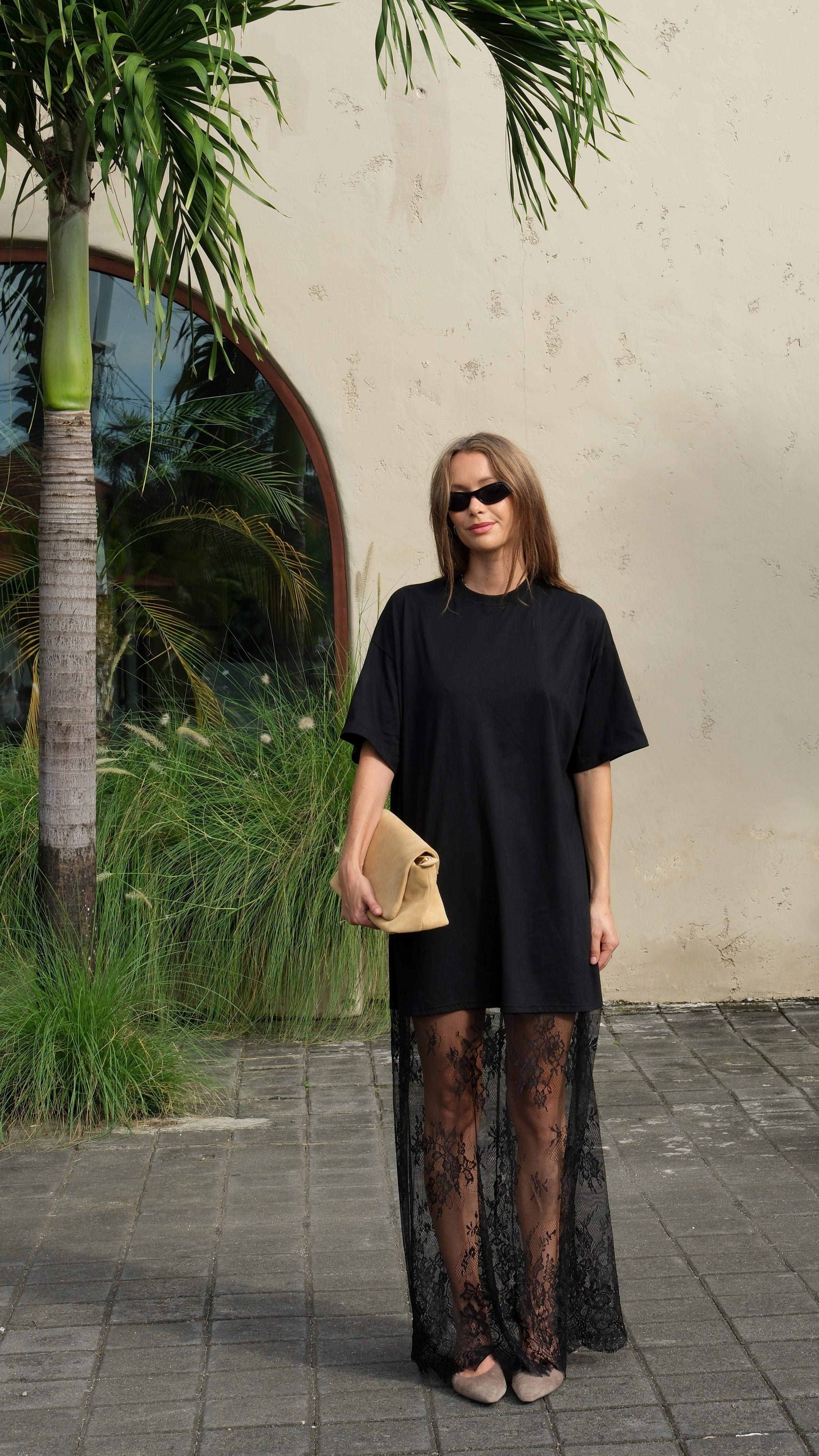 Raina T-Shirt Maxi Dress - Black Lace - Billy J