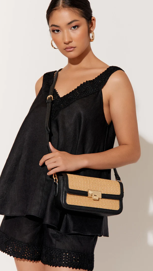 Hattie Weave Crossbody Bag - Natural/Black