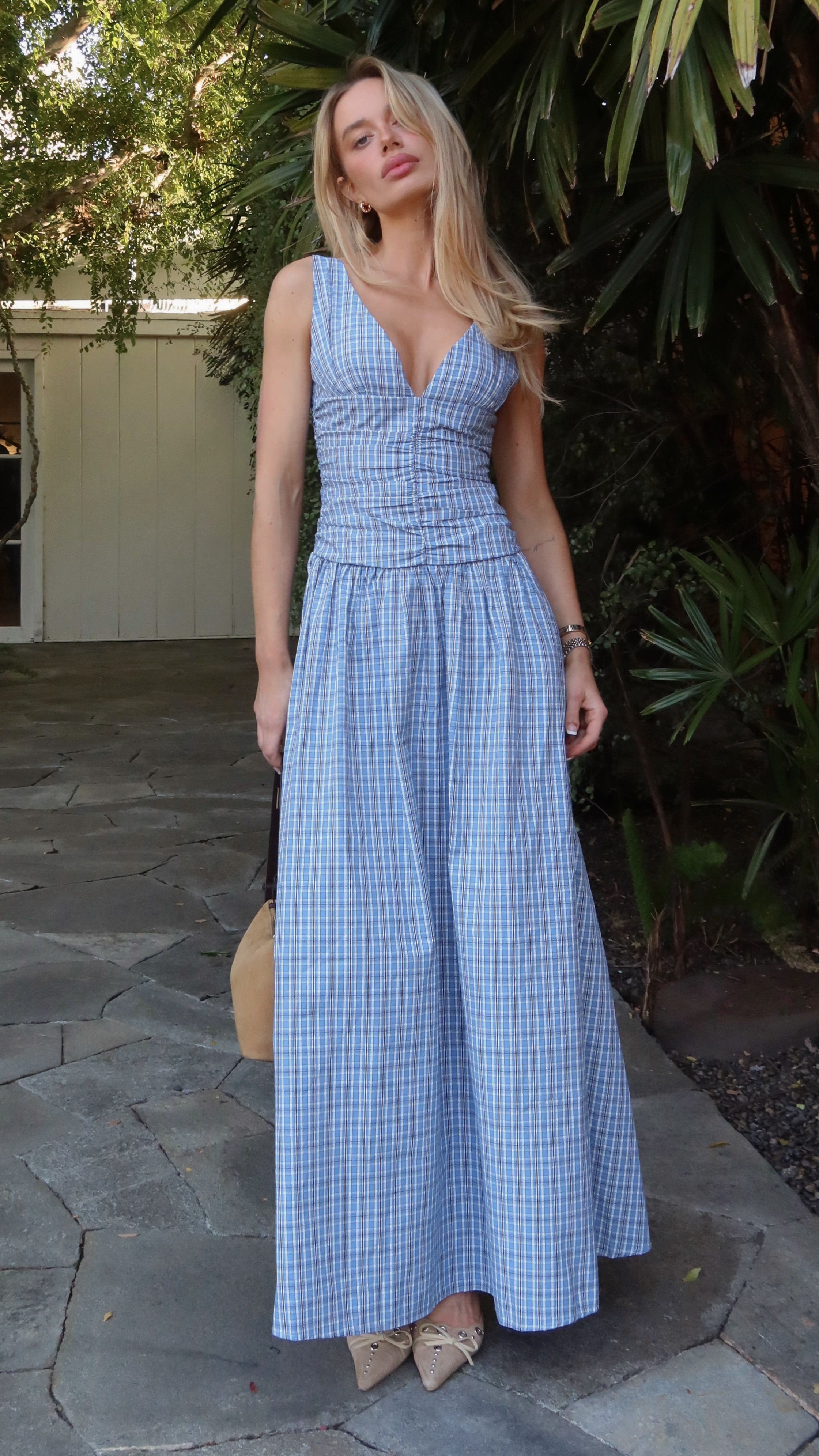 Sanya Maxi Dress - Blue Check - Billy J