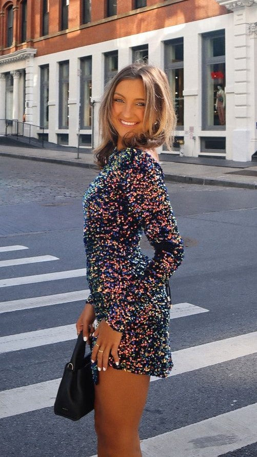 Felicia Mini Dress - Navy/Multi Sequin - Billy J