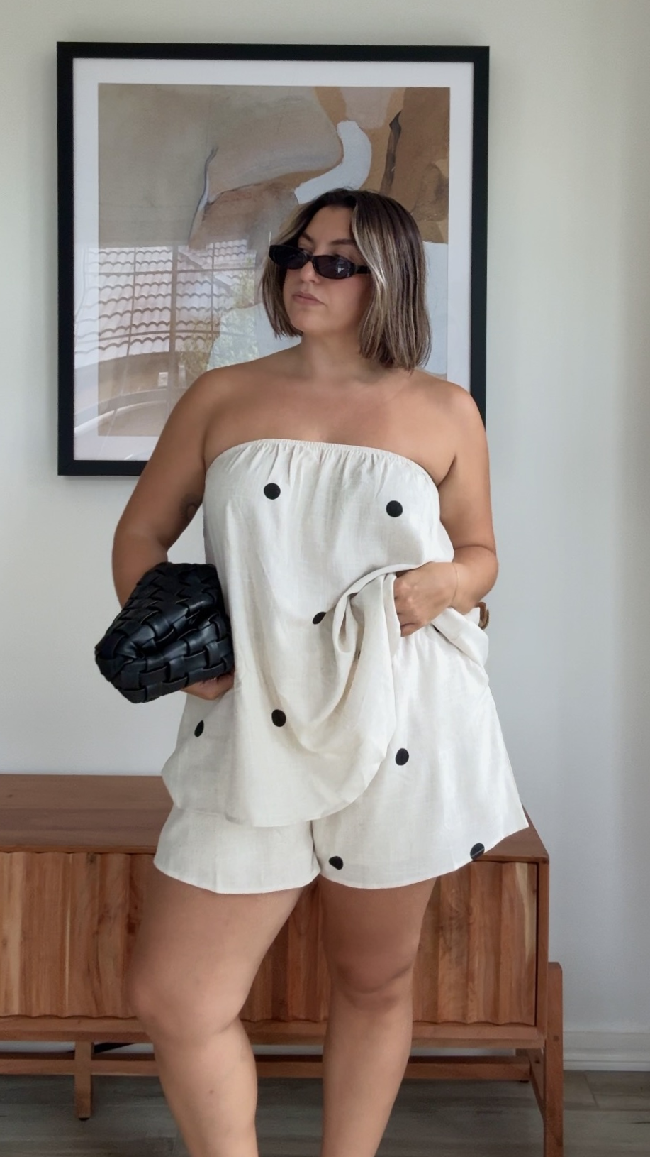 Calliope Strapless Top and Shorts Set - Oat/Black Polka Dot - Billy J