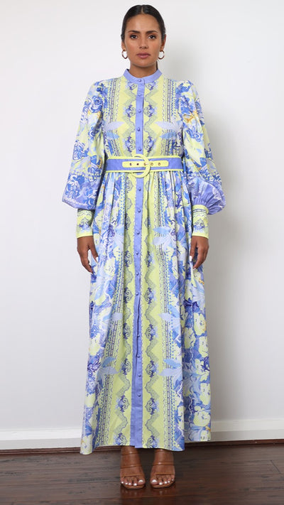 Load image into Gallery viewer, Kalliope Maxi Dress - Blue/Yellow - Billy J
