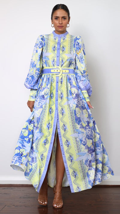 Load image into Gallery viewer, Kalliope Maxi Dress - Blue/Yellow - Billy J
