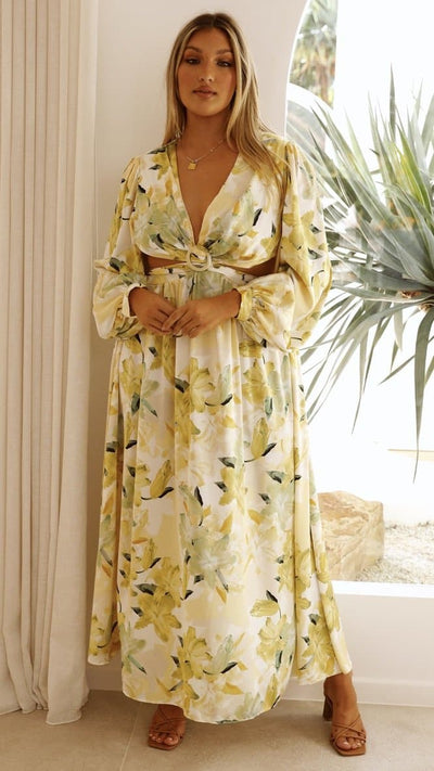 Load image into Gallery viewer, Jeanie Maxi Dress - Yellow Floral
