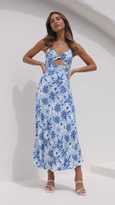 Load image into Gallery viewer, Delilah Midi Dress - Blue/White Floral
