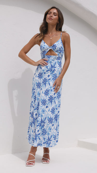 Load image into Gallery viewer, Delilah Midi Dress - Blue/White Floral - Billy J
