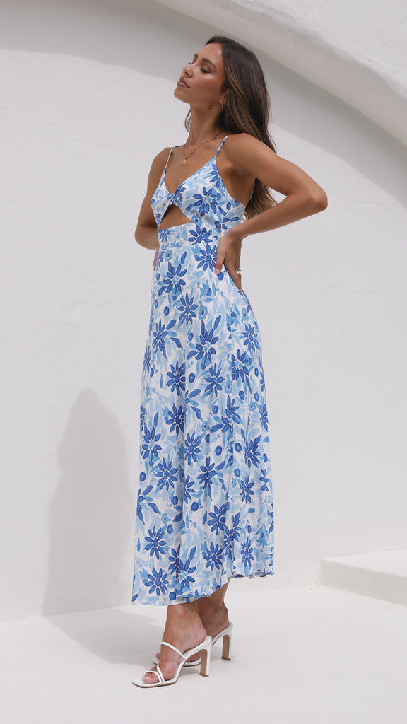 Delilah Midi Dress - Blue/White Floral