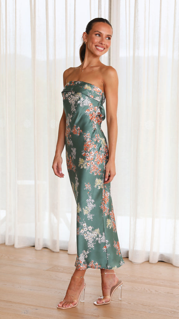 Dreamers Strapless Maxi - Green Floral - Buy Women's Dresses - Billy J