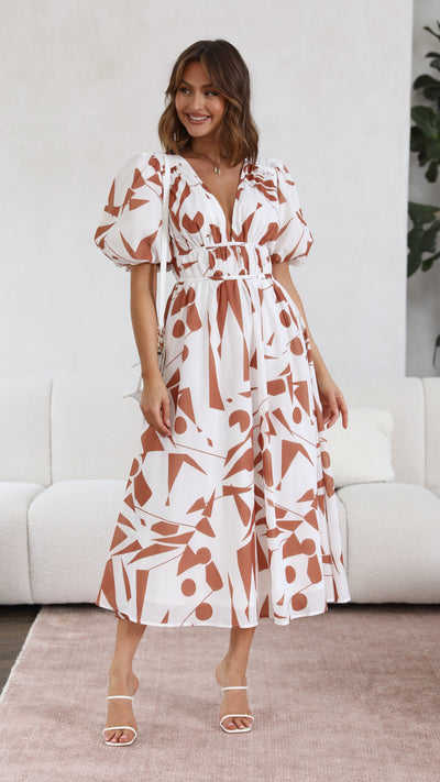 Load image into Gallery viewer, Venice Midi Dress - Tan/White
