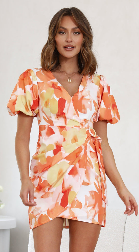 Isla Mini Dress - Orange Floral