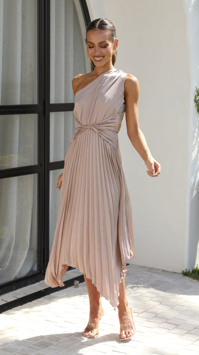 Load image into Gallery viewer, Cali One Shoulder Midi Dress - Oyster - Billy J

