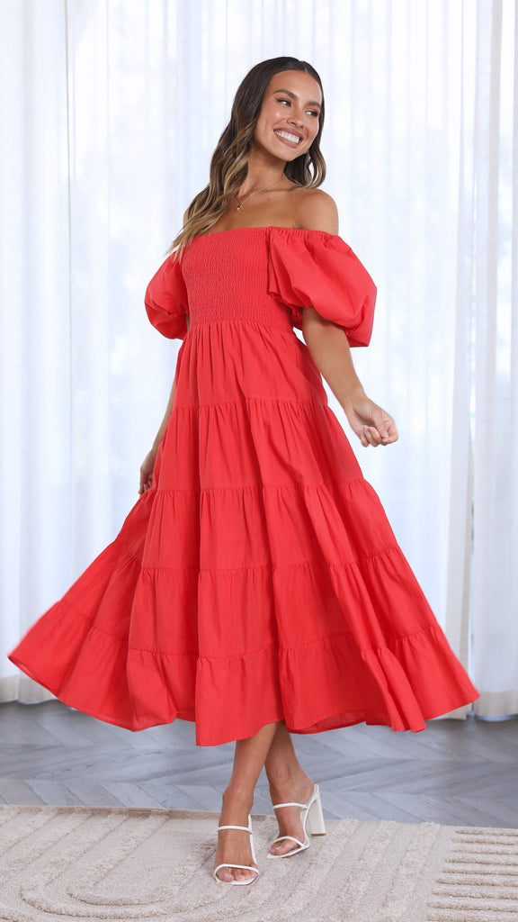 Chyna Midi Dress - Red - Billy J