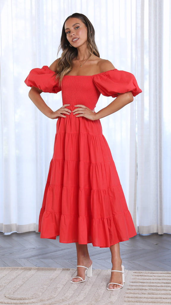 Chyna Midi Dress - Red - Billy J