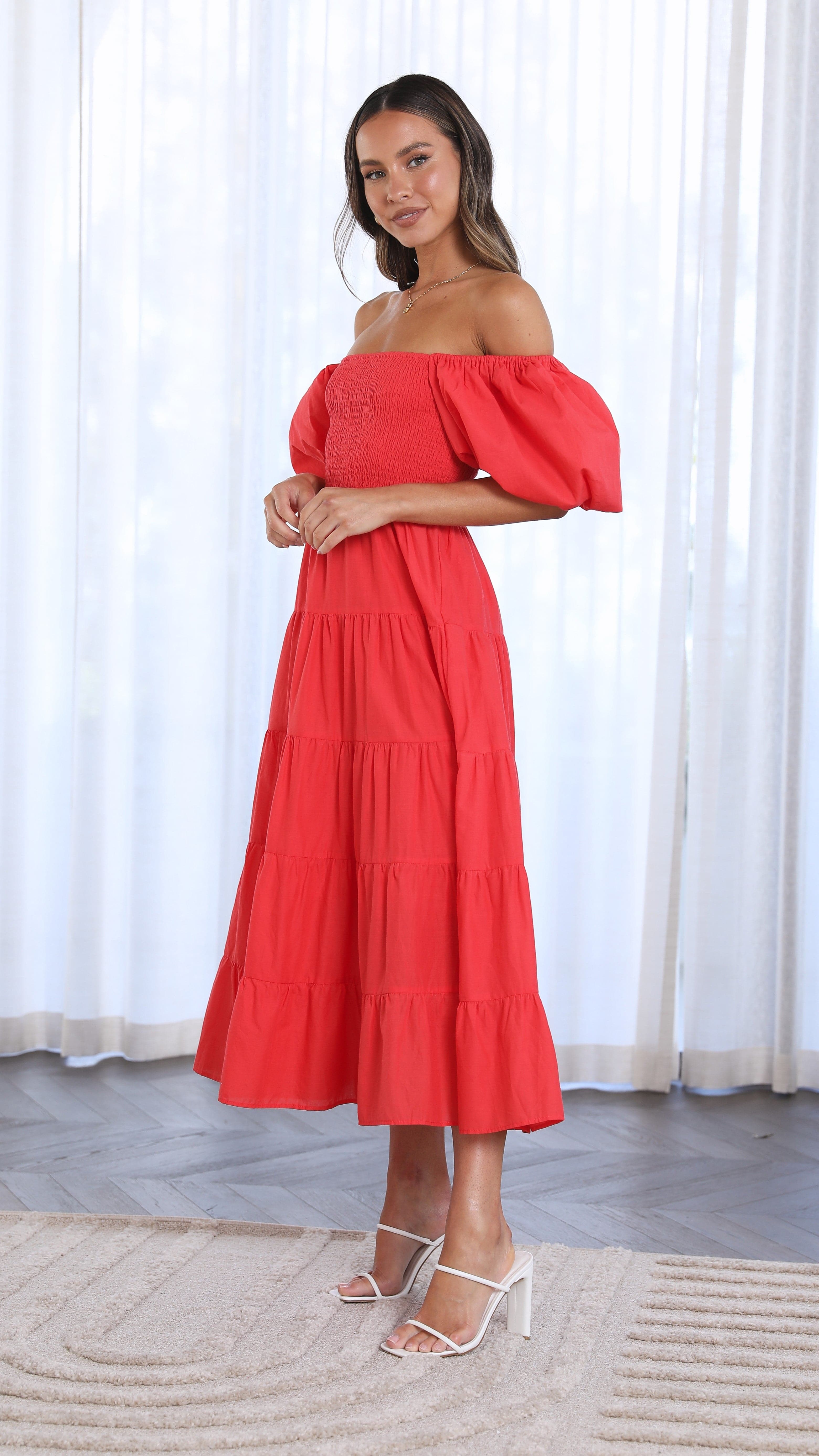 Chyna Midi Dress - Red - Billy J