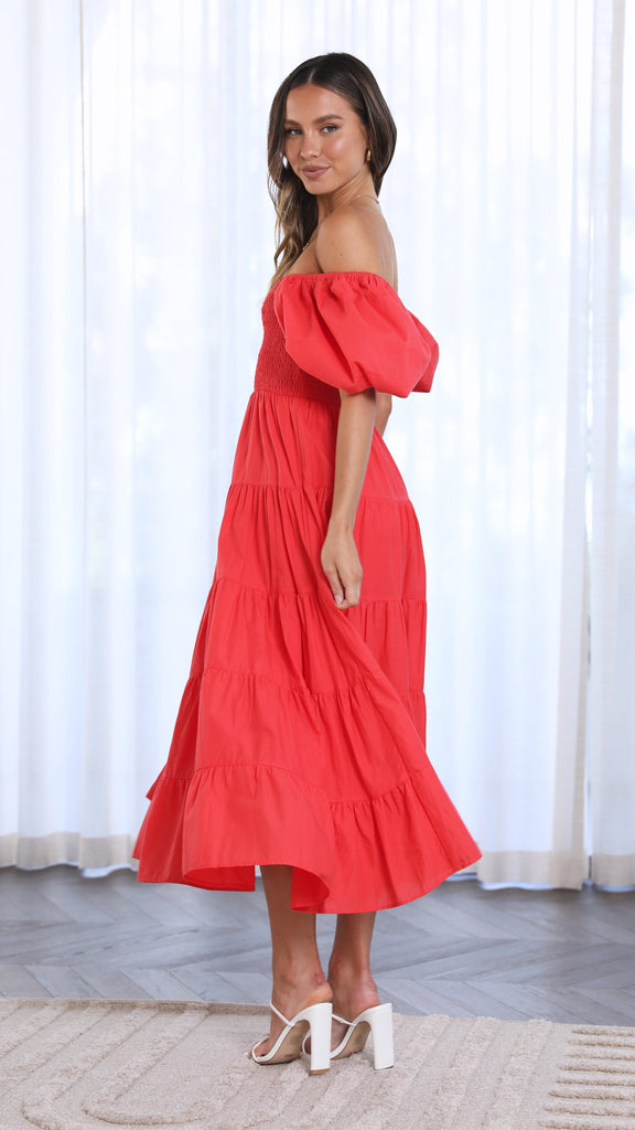 Chyna Midi Dress - Red - Billy J