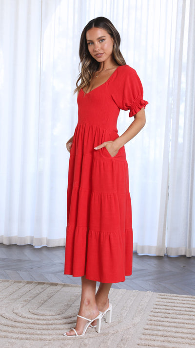 Load image into Gallery viewer, Madan Midi Dress - Red
