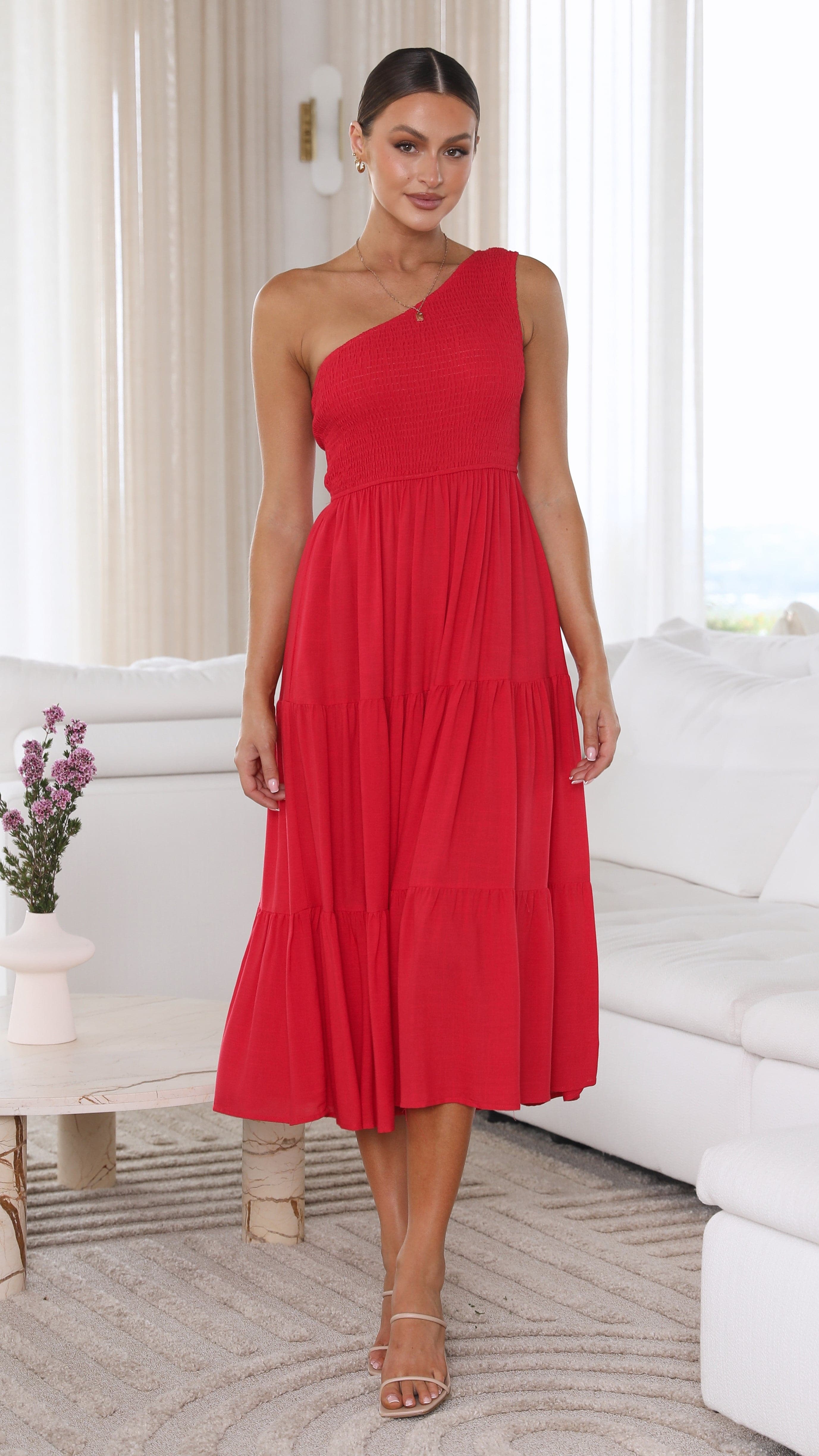 Red midi clearance dress casual