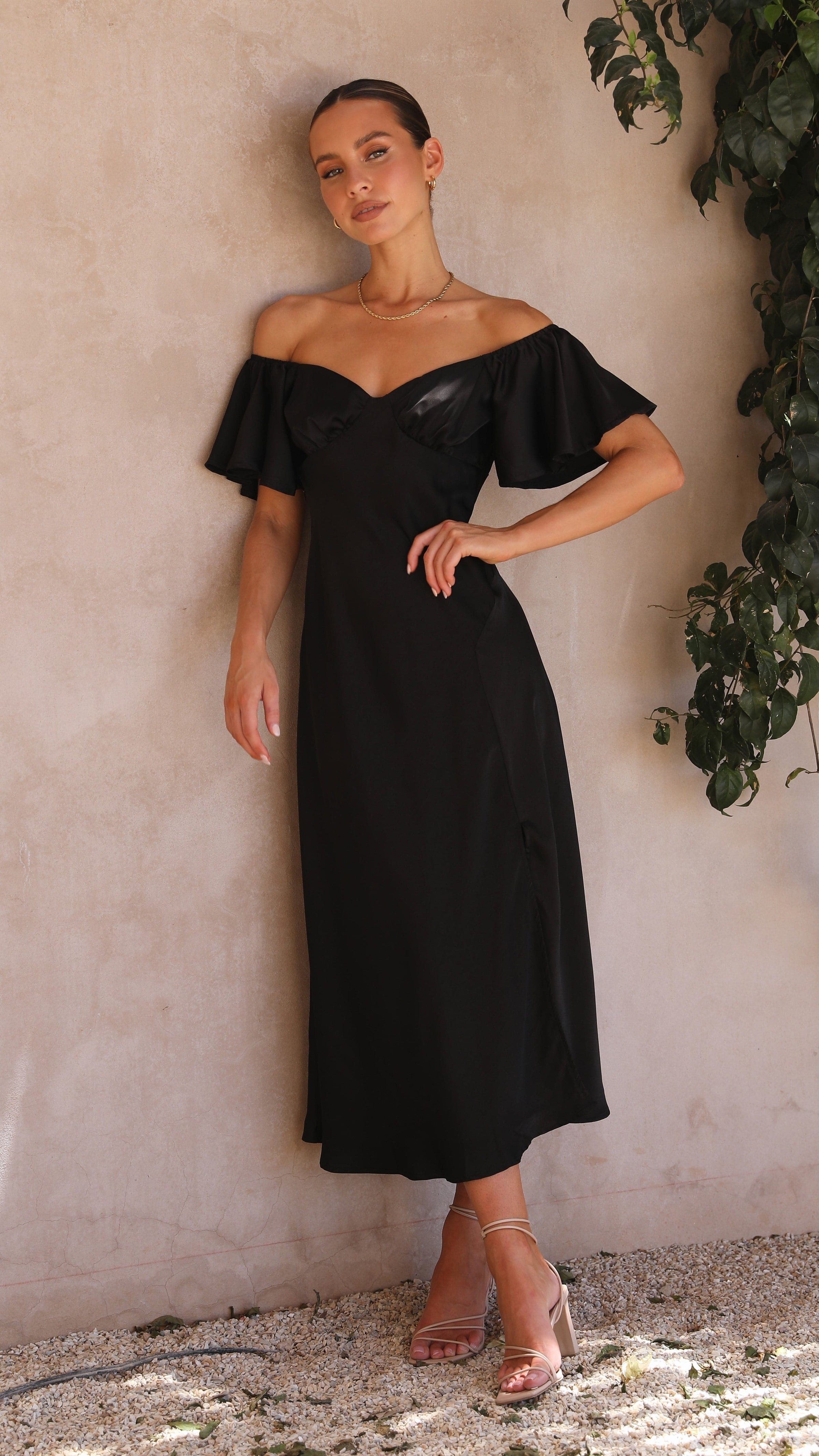 Louisa Midi Dress - Black - Billy J