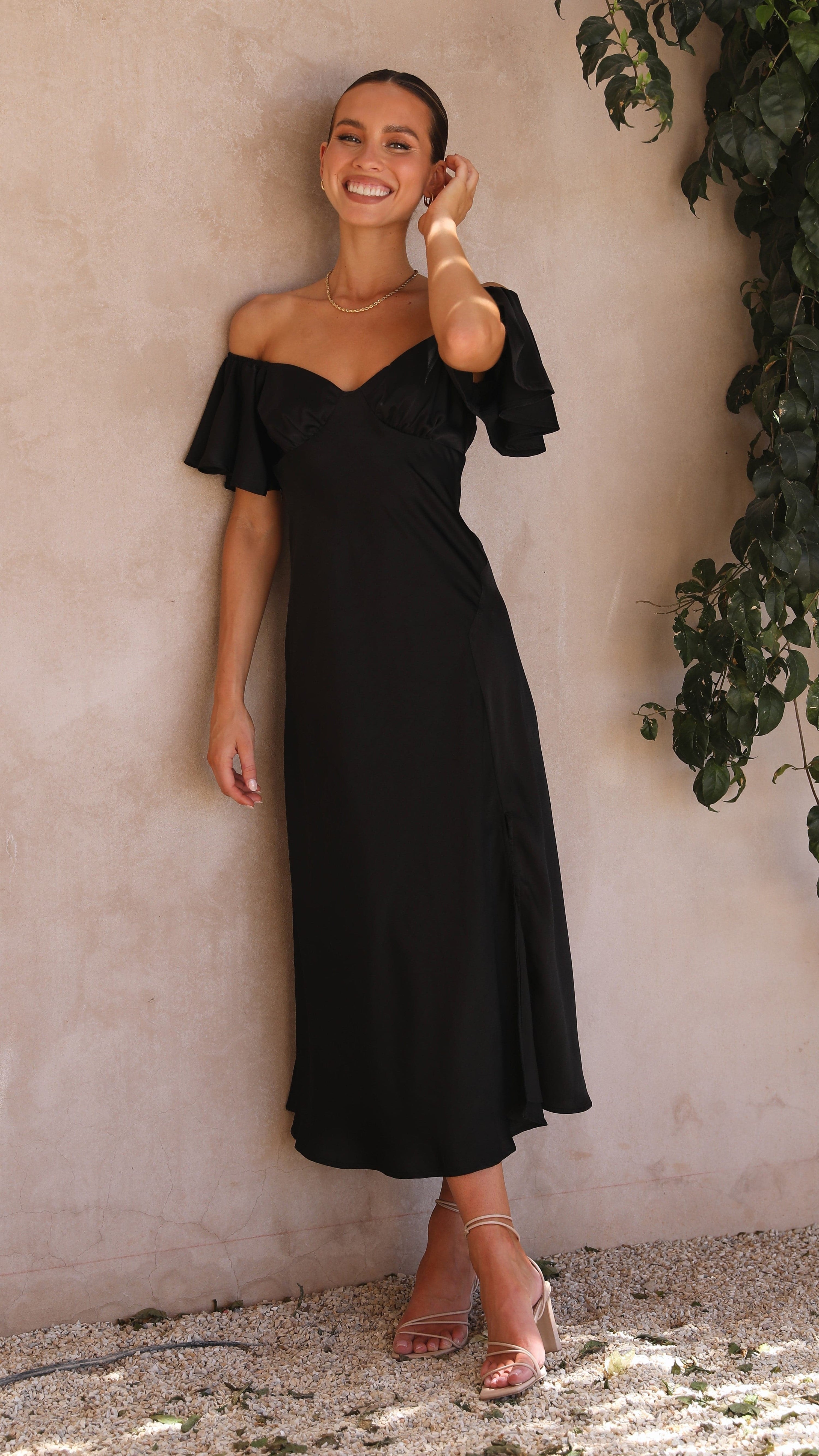 Louisa Midi Dress - Black - Billy J