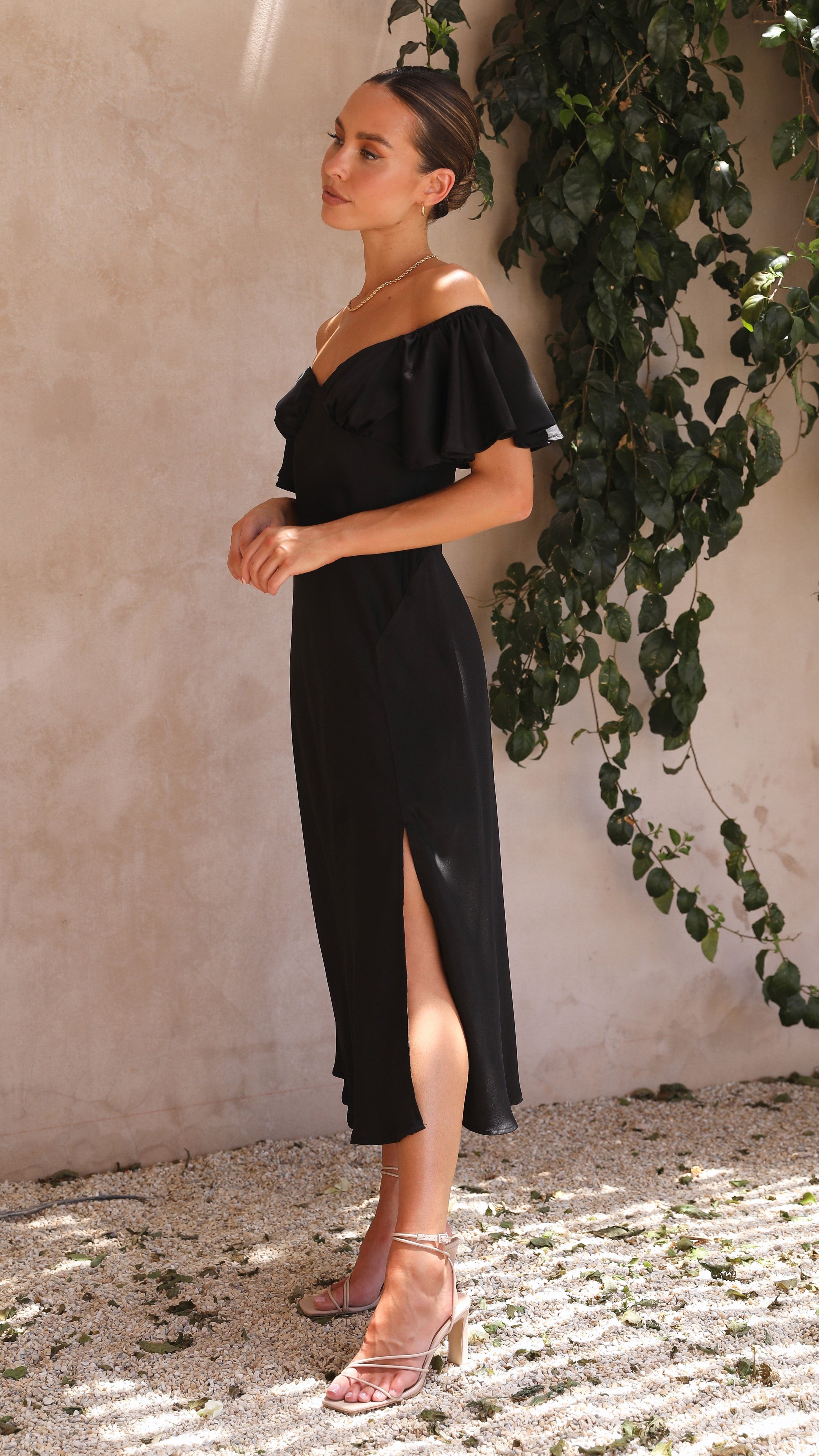 Louisa Midi Dress - Black - Billy J