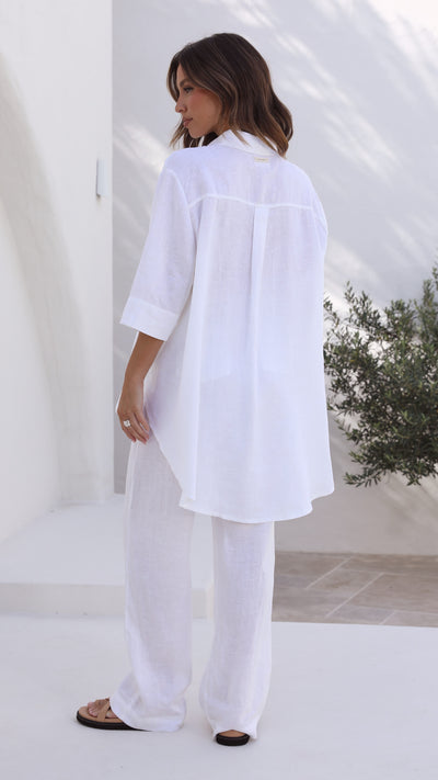 Load image into Gallery viewer, Lounge Linen Longline Shirt - White
