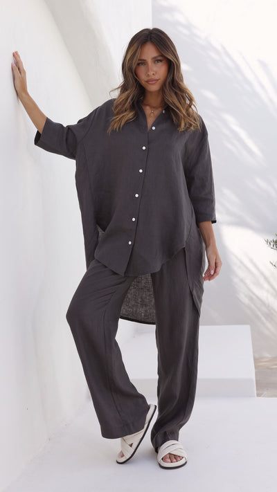 Load image into Gallery viewer, Lounge Linen Longline Shirt - Coal
