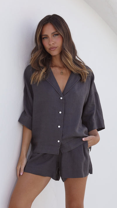 Load image into Gallery viewer, Linen Lounge Shirt - Coal
