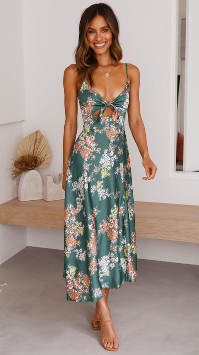 Load image into Gallery viewer, Dreamers Midi Dress - Green Floral - Billy J
