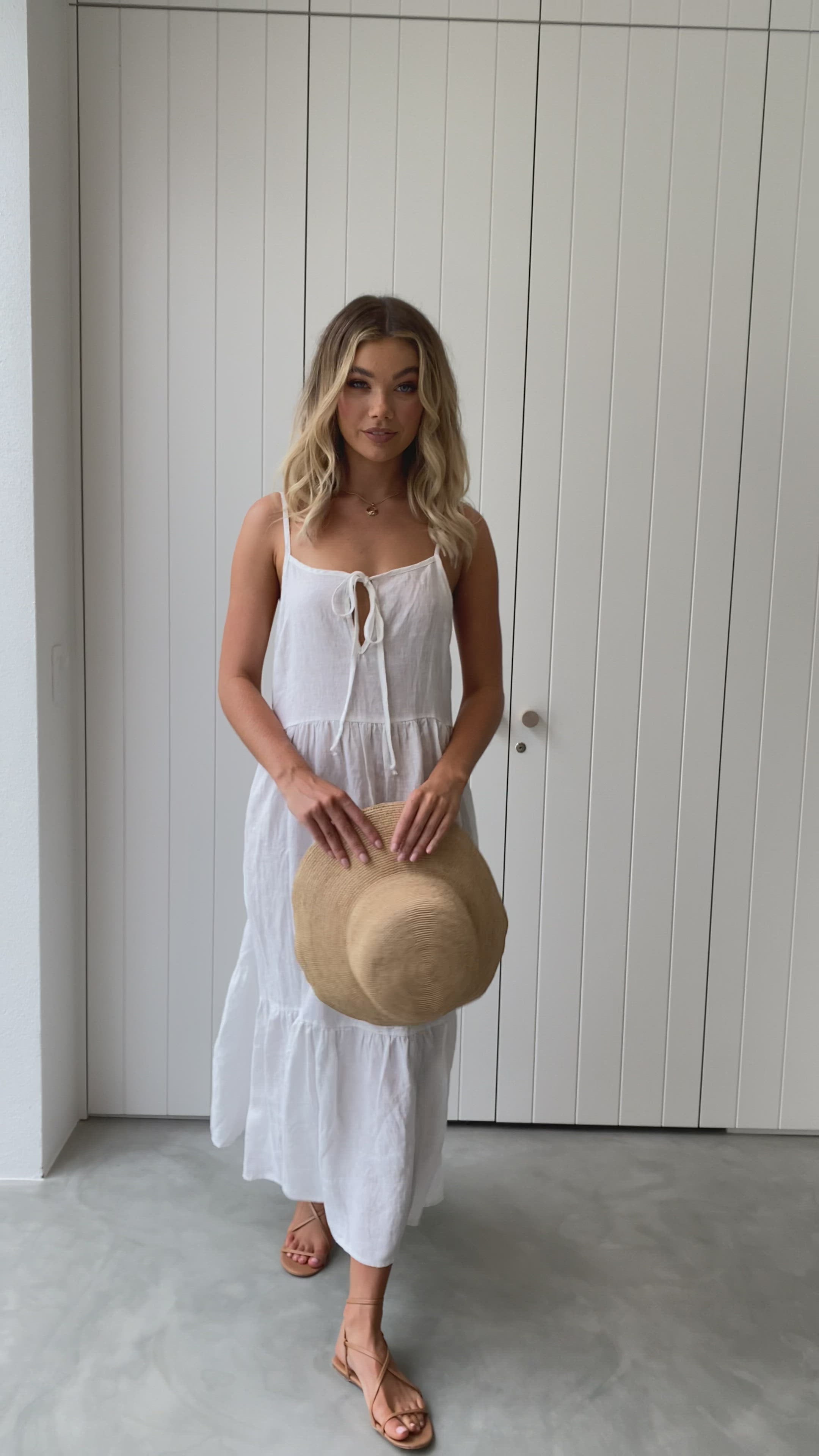 Load video: Avalia Linen Maxi Dress - White - Billy J