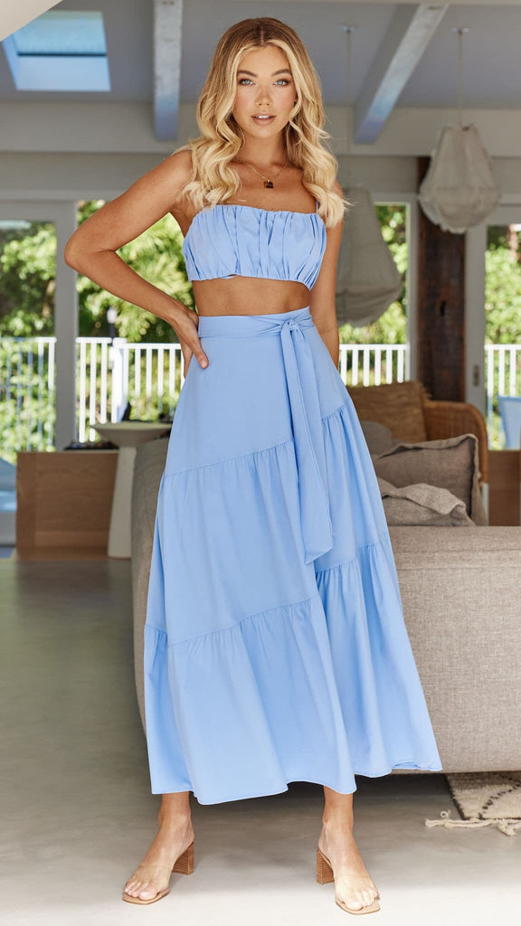 Saraya Top and Skirt Set - Blue