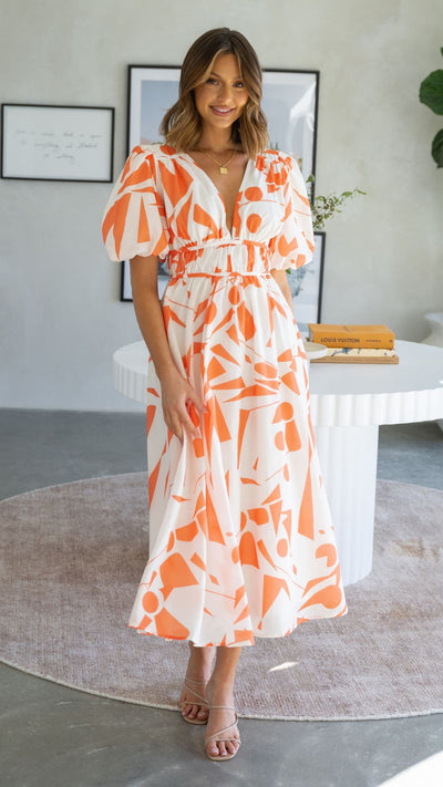 Load image into Gallery viewer, Venice Midi Dress - Beige/Orange
