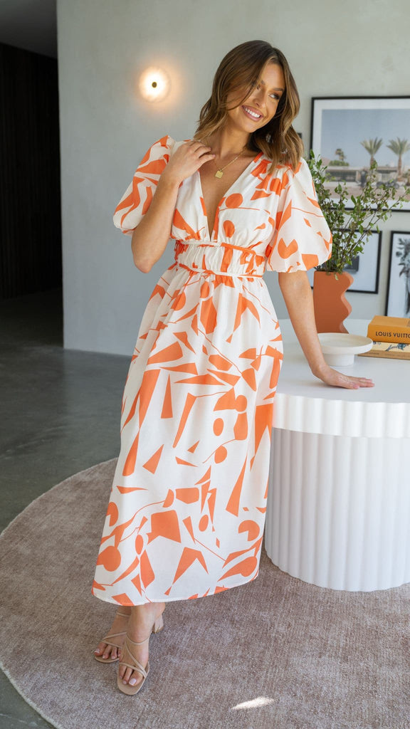 Venice Midi Dress - Beige/Orange