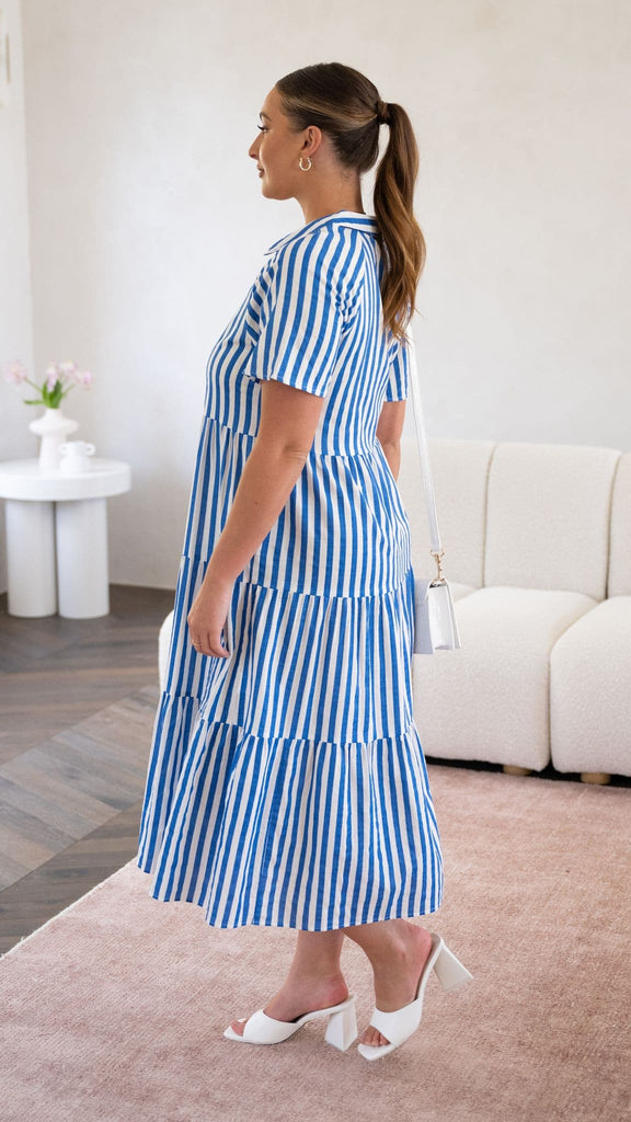 Pippa Midi Dress - Blue Stripe - Billy J