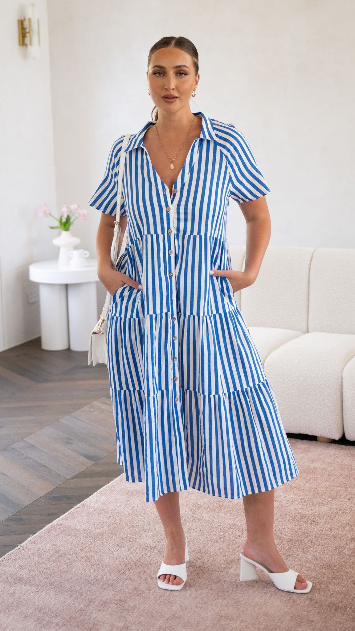 Pippa Midi Dress - Blue Stripe - Billy J