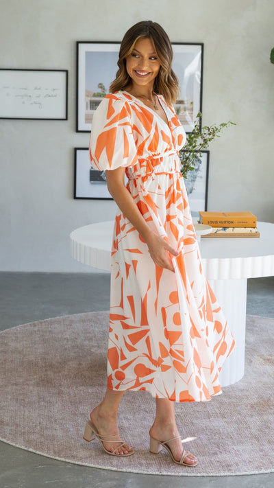 Load image into Gallery viewer, Venice Midi Dress - Beige/Orange
