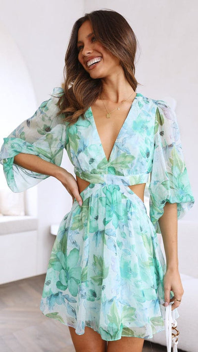 Load image into Gallery viewer, Ayda Mini Dress - Green Floral

