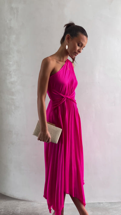 Load and play video in Gallery viewer, Cali One Shoulder Midi Dress - Pink

