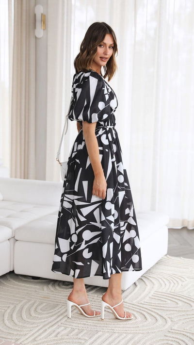 Load image into Gallery viewer, Venice Midi Dress - Black/White
