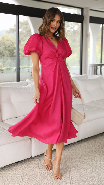 Load image into Gallery viewer, Blaire Midi Dress - Hot Pink
