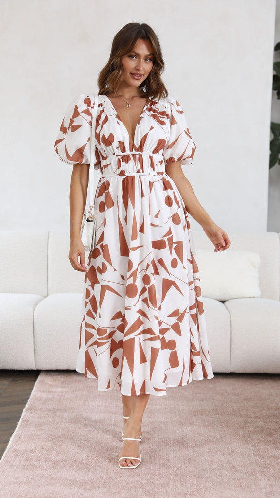 Venice Midi Dress - Tan/White - Buy Women's Dresses - Billy J