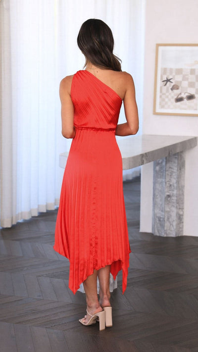 Load image into Gallery viewer, Cali One Shoulder Midi Dress - Red
