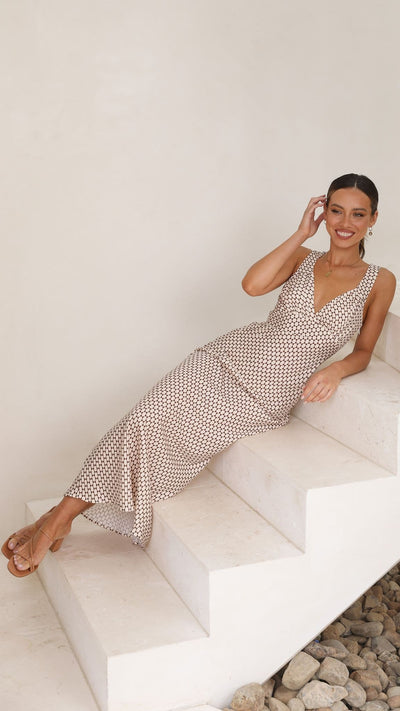 Load image into Gallery viewer, Rubie Maxi Dress - Brown Geo - Billy J
