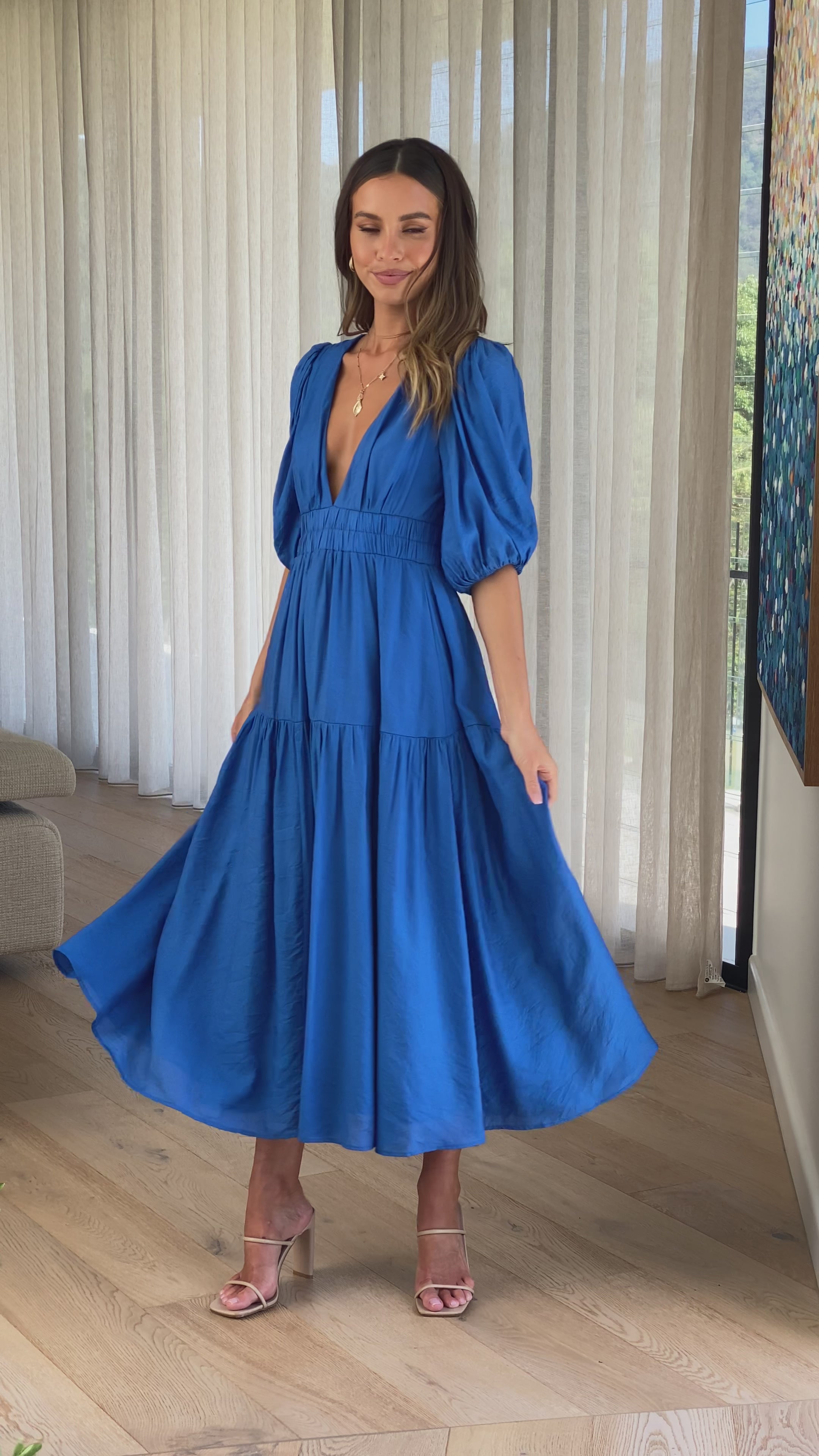 Erin Long Sleeve Midi Dress - Blue - Buy Women's Dresses - Billy J