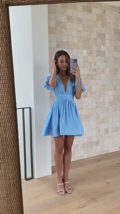 Load and play video in Gallery viewer, Erin Mini Dress - Blue
