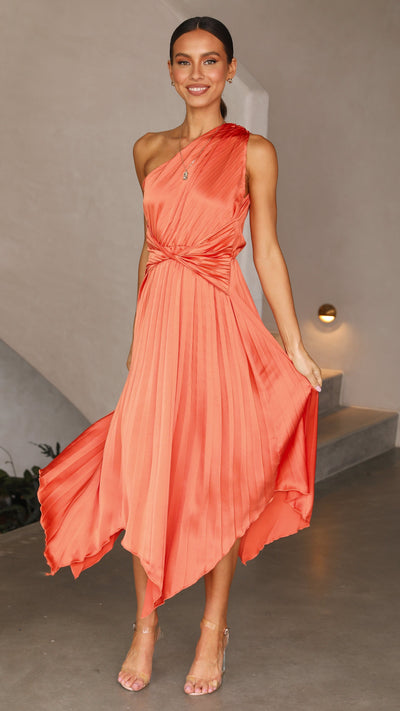 Load image into Gallery viewer, Cali One Shoulder Midi Dress - Melon
