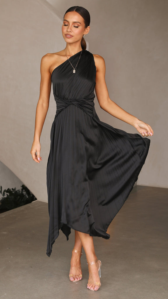 Cali One Shoulder Midi Dress - Black