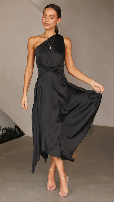 Load image into Gallery viewer, Cali One Shoulder Midi Dress - Black
