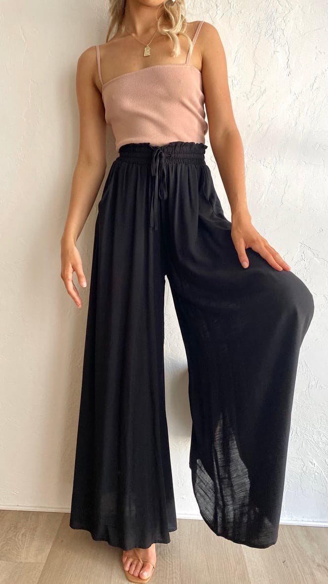 Avery Wide Leg Pants - Black - Billy J